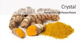  Presentation with turmeric - Slide set enhanced with ground turmeric and turmeric roots background and a white colored foreground