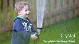 Presentation with garden - Audience pleasing PPT theme consisting of ground water - handsome young boy watering garden backdrop and a tawny brown colored foreground
