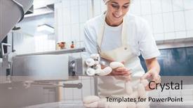  Presentation with butchery - Presentation theme having ground work - woman making sausages from meat background and a soft green colored foreground
