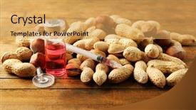  Presentation with groundnut roasted peanuts peanut oil - Audience pleasing slide deck consisting of groundnut disease - syringe and peanuts on wooden backdrop and a yellow colored foreground