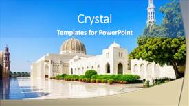  Presentation with oman - Audience pleasing slides consisting of grounds-of-the-sultan-qaboos backdrop and a teal colored foreground