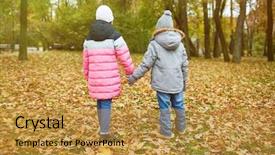  Presentation with autumn leaves - Slides enhanced with groundsback - back view of two kids background and a  colored foreground