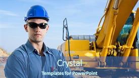  Presentation with construction work - Amazing PPT theme having groundwork - man at work backdrop and a ocean colored foreground