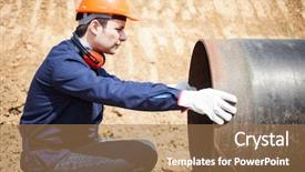  Presentation with pvc pipe industry - Presentation theme featuring groundwork - man examining a pipe background and a coral colored foreground