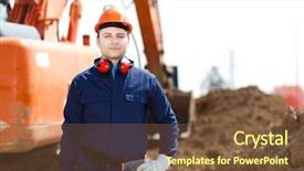  Presentation with construction site construction - Slide deck having groundwork - portrait of a worker background and a tawny brown colored foreground