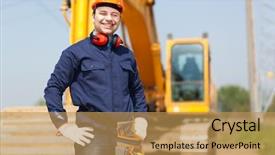  Presentation with construction site construction - Amazing slide deck having groundwork - worker in a construction site backdrop and a  colored foreground