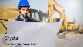  Presentation with construction site construction - Cool new slides with groundwork - worker in a construction site backdrop and a  colored foreground