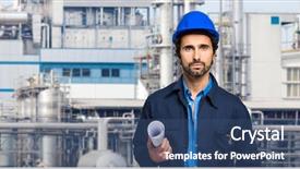  Presentation with safety construction worker in construction - Cool new slide deck with groundwork - worker in a construction site backdrop and a  colored foreground