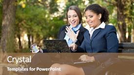  Presentation with people talking - Colorful slide deck enhanced with group 2 - excited business people talking backdrop and a  colored foreground