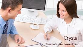  Presentation with people - Amazing slide set having group 2 - image of two business people backdrop and a  colored foreground