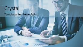  Presentation with young - Beautiful PPT theme featuring group 2 - image of two young businessmen backdrop and a light blue colored foreground