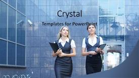  Presentation with business women - Colorful slides enhanced with group 2 - young attractive business women backdrop and a light blue colored foreground