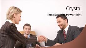  Presentation with hand shake - Presentation design enhanced with unused passenger waggon and train in winter scene background and a dark gray colored foreground