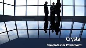  Presentation with group discussion - Slides having group 3 people talking - three business partners having background and a ocean colored foreground