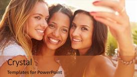  Presentation with holiday shoppings - Audience pleasing slides consisting of group african american women - female friends on holiday taking backdrop and a red colored foreground