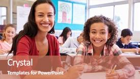  Presentation with school elementary - Slide set featuring group african american women - portrait of teacher with elementary background and a coral colored foreground