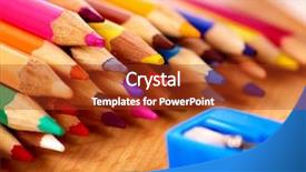  Presentation with art supplies - Beautiful PPT theme featuring group art school supplies backdrop and a tawny brown colored foreground