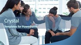 Presentation with group therapy - Beautiful PPT theme featuring group at a therapy session backdrop and a ocean colored foreground