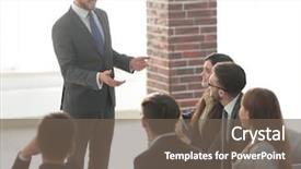  Presentation with business group meeting - Presentation theme having group at meeting seminar presentation background and a  colored foreground