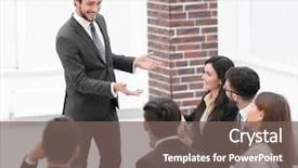  Presentation with business group meeting - Presentation theme consisting of group at meeting seminar presentation background and a  colored foreground