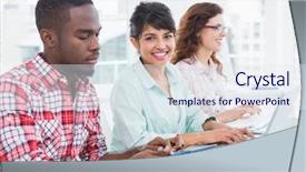  Presentation with cheerful stylish city girl using - Presentation design featuring group black women - cheerful teamwork using laptop background and a  colored foreground