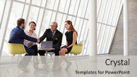  Presentation with business group meeting - Presentation consisting of group business meeting in reception background and a light gray colored foreground