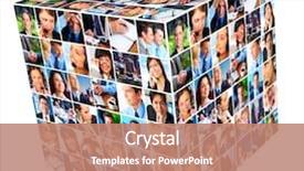  Presentation with people collage - PPT theme enhanced with group business people cube collage background background and a coral colored foreground