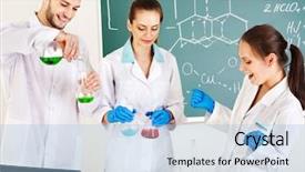  Presentation with forensic drug chemistry - Beautiful slide set featuring group chemistry student with flask backdrop and a light blue colored foreground