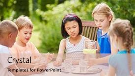  Presentation with children grow - Presentation design having together in friend's party background and a  colored foreground