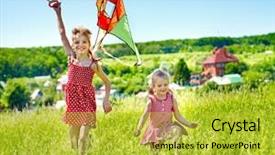  Presentation with kite - Audience pleasing PPT theme consisting of group children flying kite outdoor backdrop and a yellow colored foreground