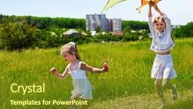  Presentation with diverse group of children reading - PPT theme enhanced with group children flying kite outdoor background and a  colored foreground