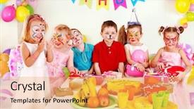  Presentation with children birthday - Slide set enhanced with group children happy birthday party background and a yellow colored foreground