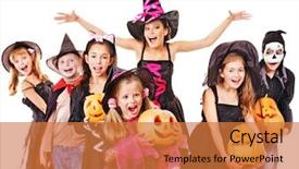  Presentation with diverse group of children reading - Colorful slide deck enhanced with group children holding carving backdrop and a red colored foreground