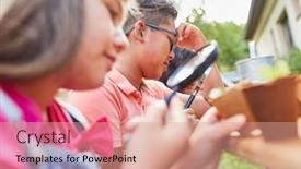 Presentation with botany - Audience pleasing presentation theme consisting of group-children-learn-botany backdrop and a coral colored foreground