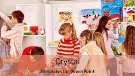  Presentation with children painting - Slide deck consisting of group children painting at art background and a coral colored foreground