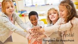  Presentation with motivation - Beautiful PPT layouts featuring group-children-strengthens-the-team backdrop and a coral colored foreground