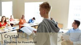  Presentation with high school - Slide deck enhanced with group class composite - education high school learning examination background and a coral colored foreground