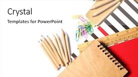  Presentation with set of sauces in white - Slide deck featuring group class picture composite - set of stationery isolated background and a  colored foreground