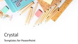  Presentation with set of sauces in white - Cool new theme with group class picture composite - set of stationery isolated backdrop and a  colored foreground