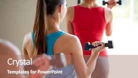  Presentation with flexing - Presentation theme featuring group classroom - fitness sport training people background and a coral colored foreground