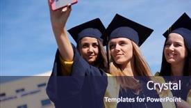  Presentation with college students - Beautiful slides featuring group college graduates in graduation backdrop and a navy blue colored foreground