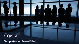  Presentation with office - Colorful slide set enhanced with group cooperation - several colleagues communicating in office backdrop and a navy blue colored foreground