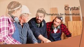  Presentation with craftsman - Cool new slide set with group craftsman at a project backdrop and a coral colored foreground