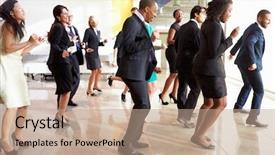  Presentation with tribal dancing - Presentation design featuring group dance - businessmen and businesswomen dancing background and a coral colored foreground