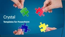  Presentation with puzzle - Beautiful presentation theme featuring group decition - hands and puzzle backdrop and a ocean colored foreground