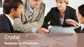  Presentation with important - Presentation theme featuring group decition - team of four business people background and a coral colored foreground