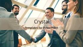  Presentation with successful communication - Audience pleasing presentation theme consisting of group decition - two successful businessmen handshaking while backdrop and a lemonade colored foreground