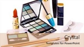  Presentation with makeup brush and cosmetics - Presentation theme having group decorative cosmetics for makeup background and a coral colored foreground