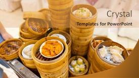  Presentation with dim sum - Presentation consisting of group-dim-sum-in-dim background and a yellow colored foreground