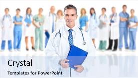  Presentation with medical parasites - Presentation having group doctors - smiling medical doctor isolated background and a light blue colored foreground